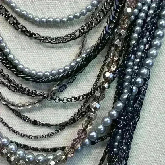 Black and Grey AB Aurora Borealis Beaded and Chain Necklace - Picture 2 of 5